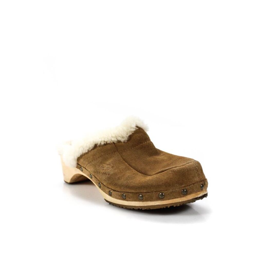 Ugg  Womens Clogs Size 9 Tan Slip On Shearling Lined  Suede